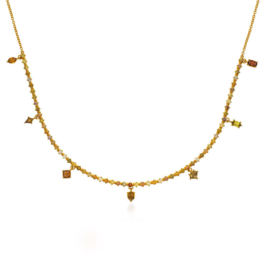 Fancy Color 5 Diamond Drop Necklace