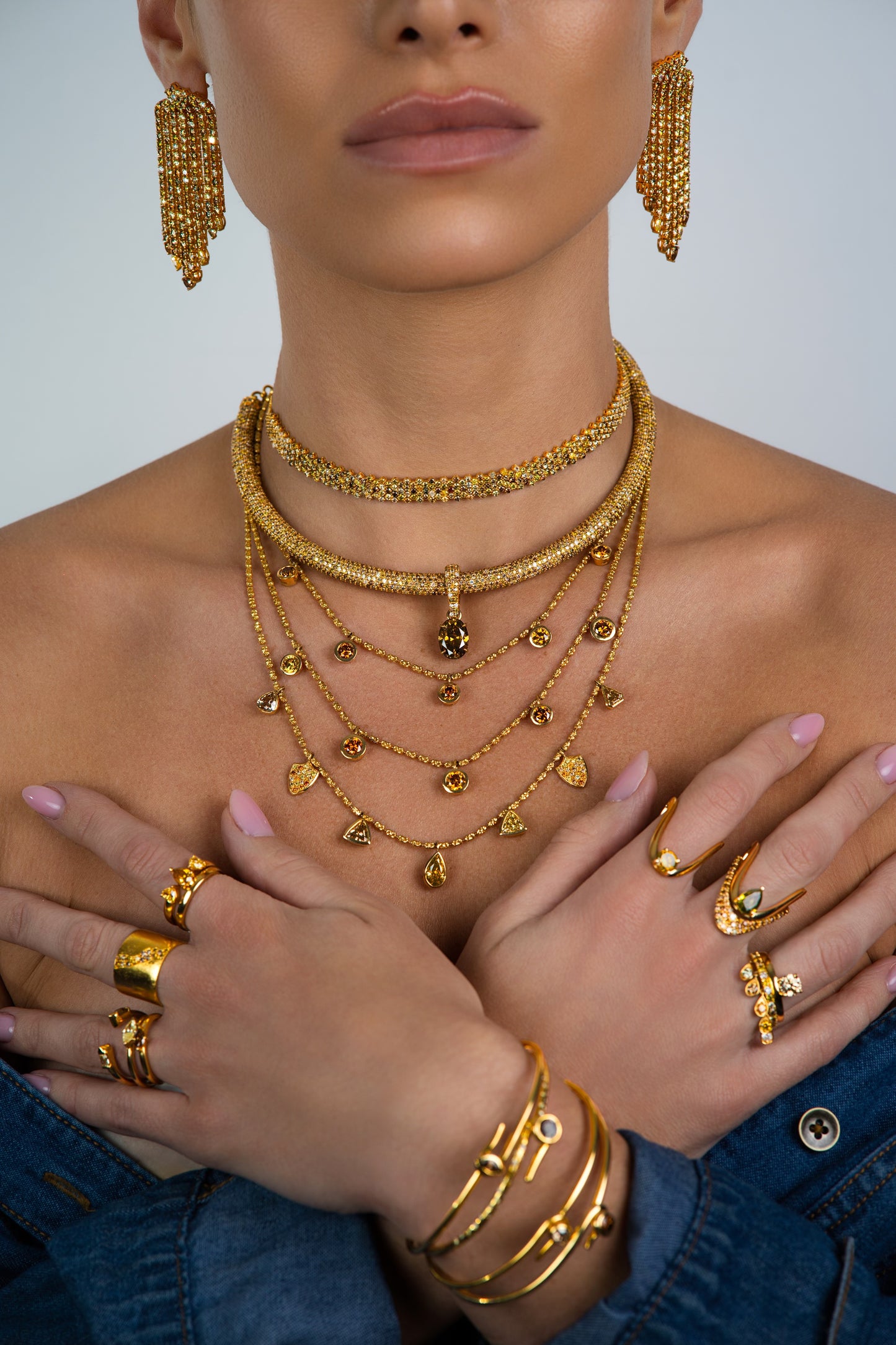 Fancy Color Diamond Encrusted Torque with Oval Diamond Drop