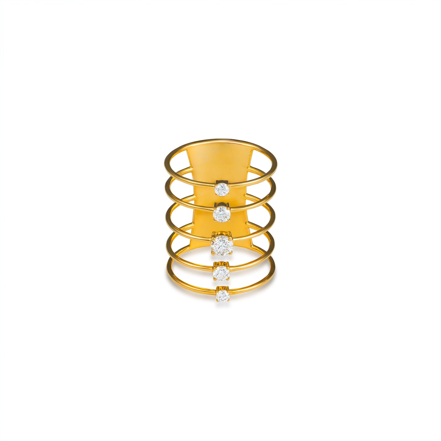 5 Rows Single Stones Diamond Cage Ring