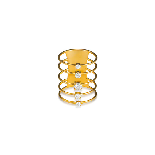 5 Rows Single Stones Diamond Cage Ring