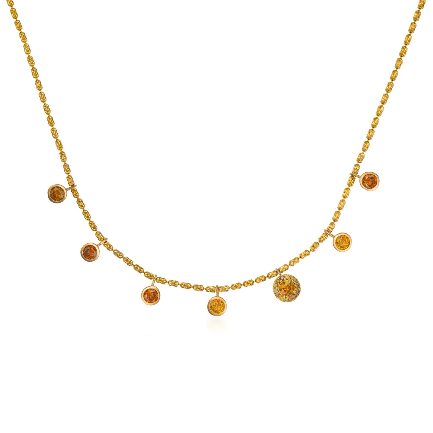 7 Carousel Drop Necklace with Single Halo Pendant