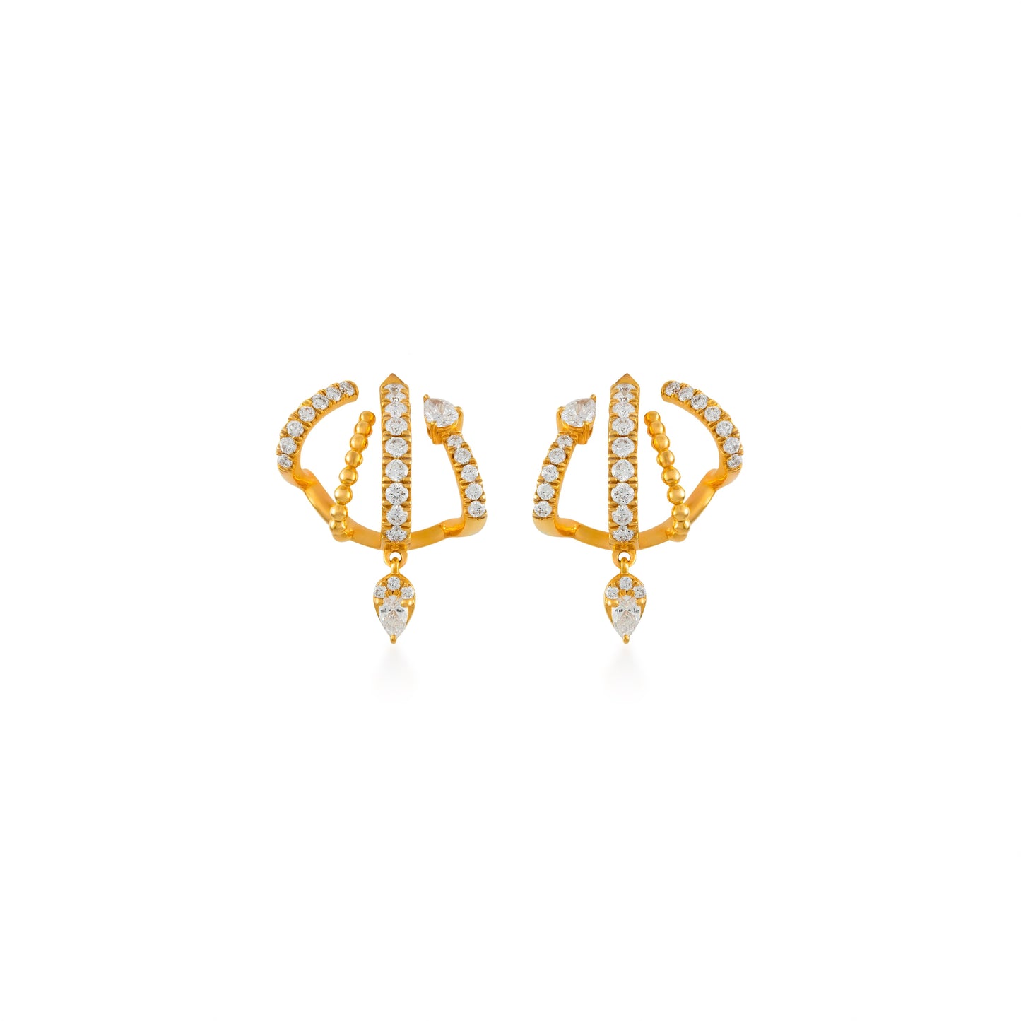 Petite Diamond Pave Cages With Single Pear Drop Earrings