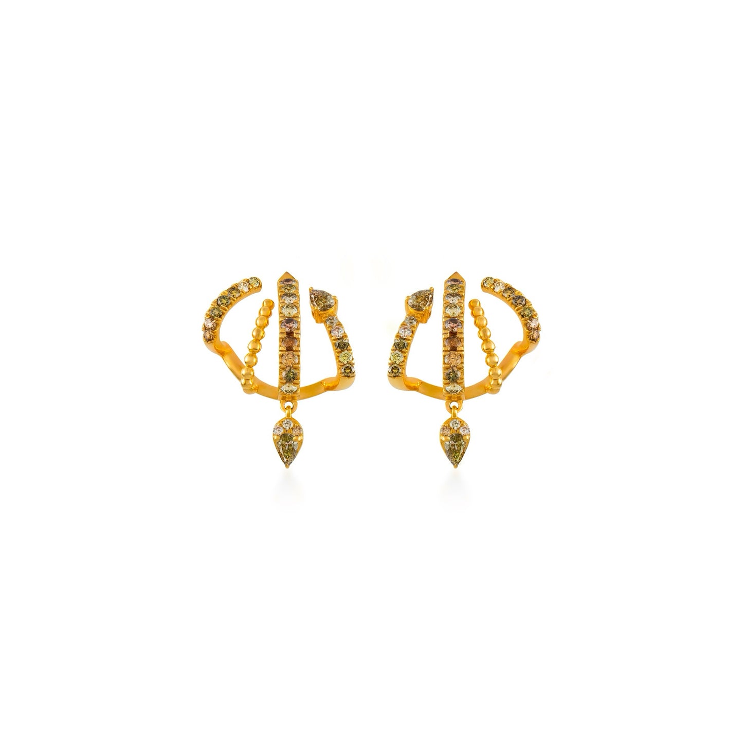 Petite Fancy Color Diamond Pave Cages With Single Pear Drop Earrings