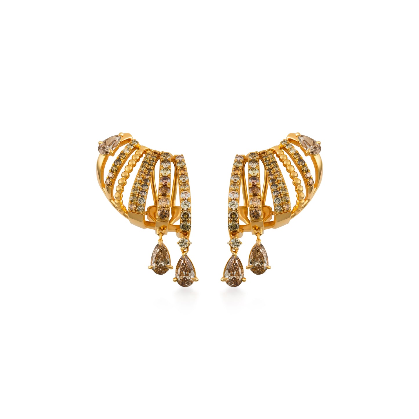 Fancy Color Diamond Pave Cages Pear Drops Earrings
