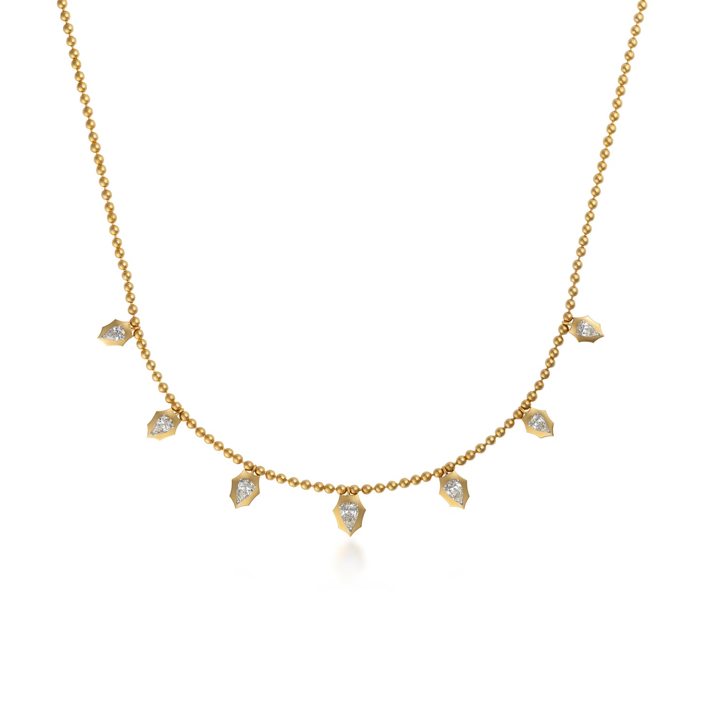 Seven Pear-Shaped Diamond Bezel Shield Drop Necklace