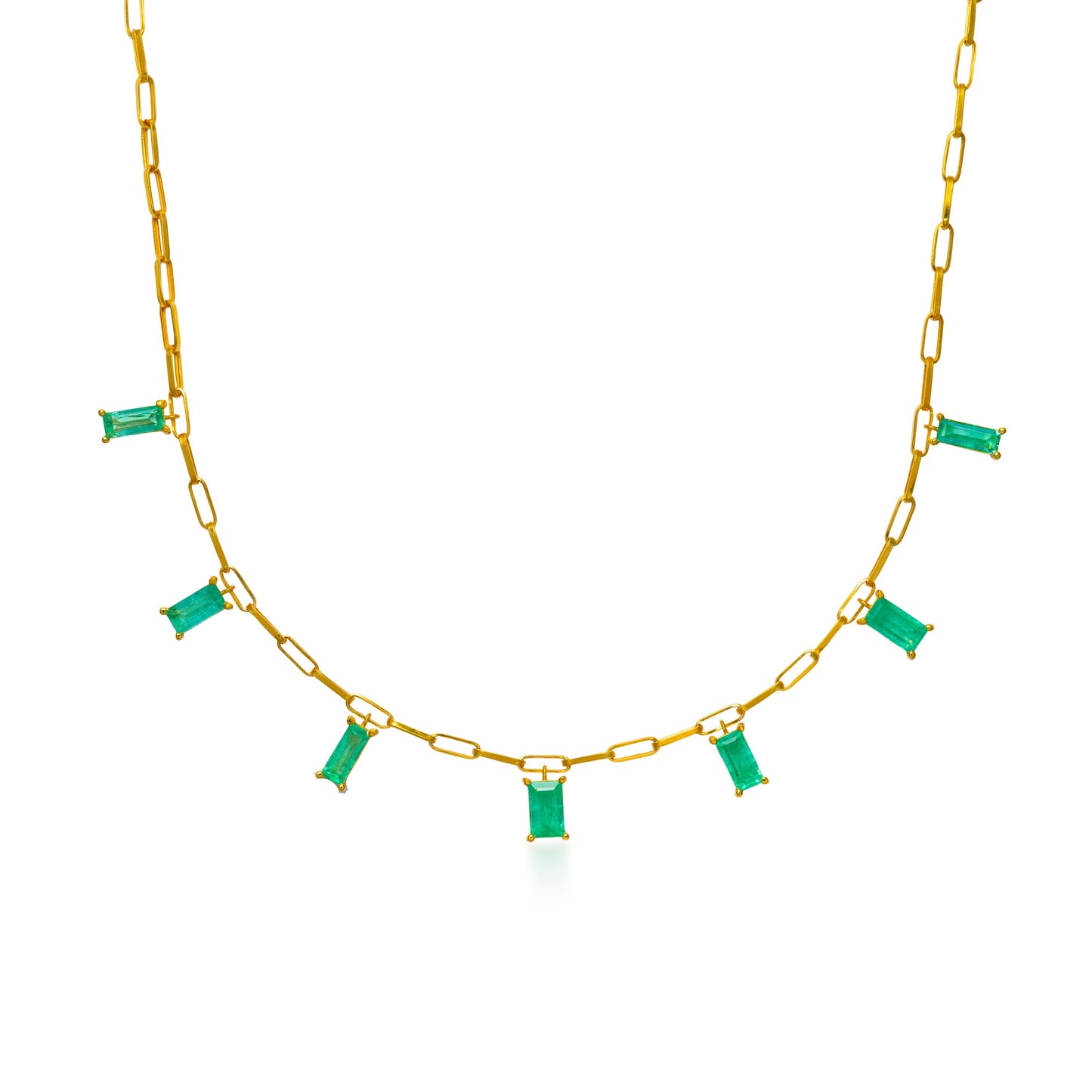 Emerald Baguette Dancing Drop Necklace
