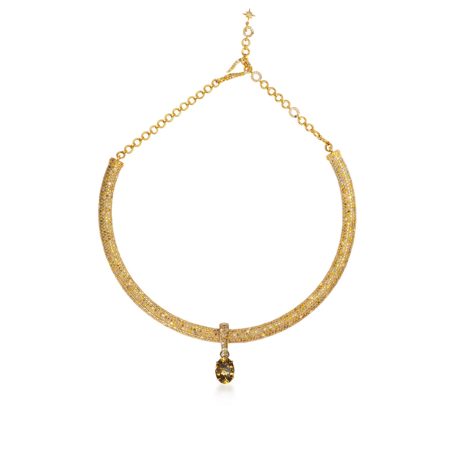 Fancy Color Diamond Encrusted Torque with Oval Diamond Drop