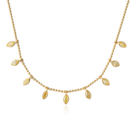Nine Yellow Diamond Marquise Drop Necklace