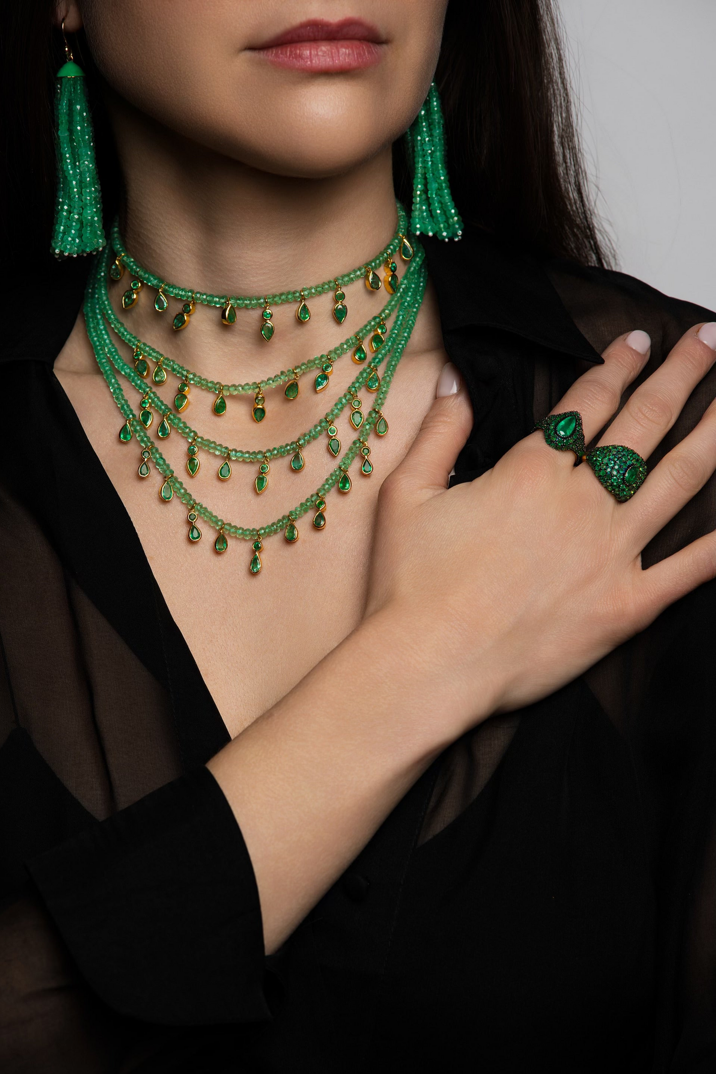 Emerald Tassel Earrings