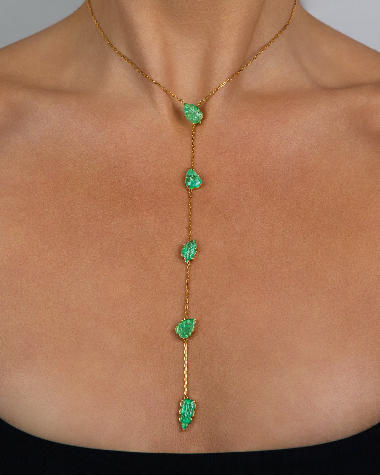 Carved Emerald Leaf Lariat