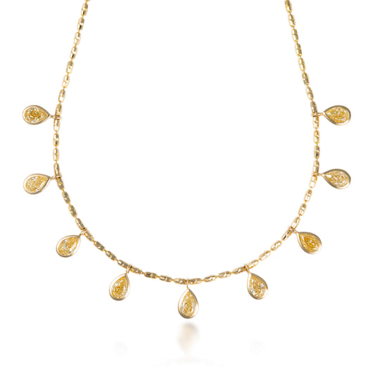 Nine Yellow Diamond Pear Drop Necklace