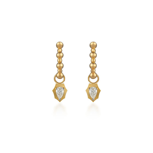 Beaded Huggies With Bezeled Shield Pear Diamond Drop