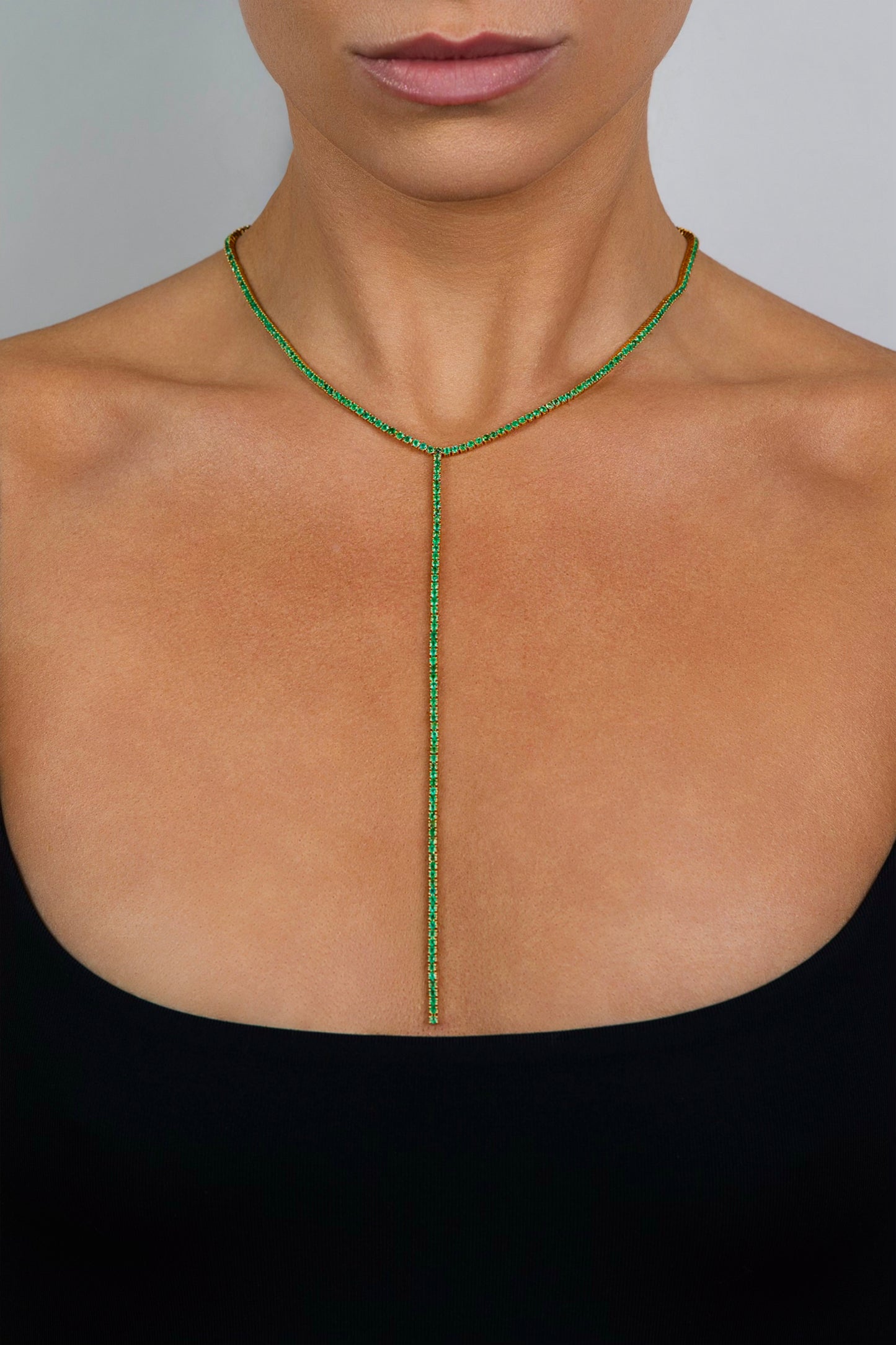 Emerald Tennis Lariat Necklace