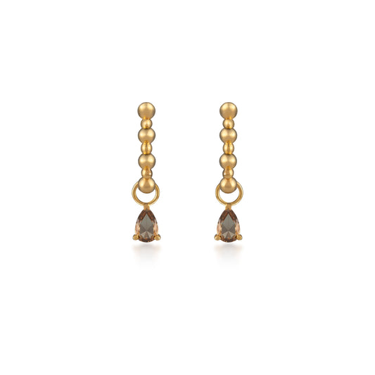 Beaded Huggies With Floating Pear Diamond Drop