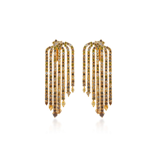 Fancy Color Fringe Multi Shape Drop Diamond Earrings