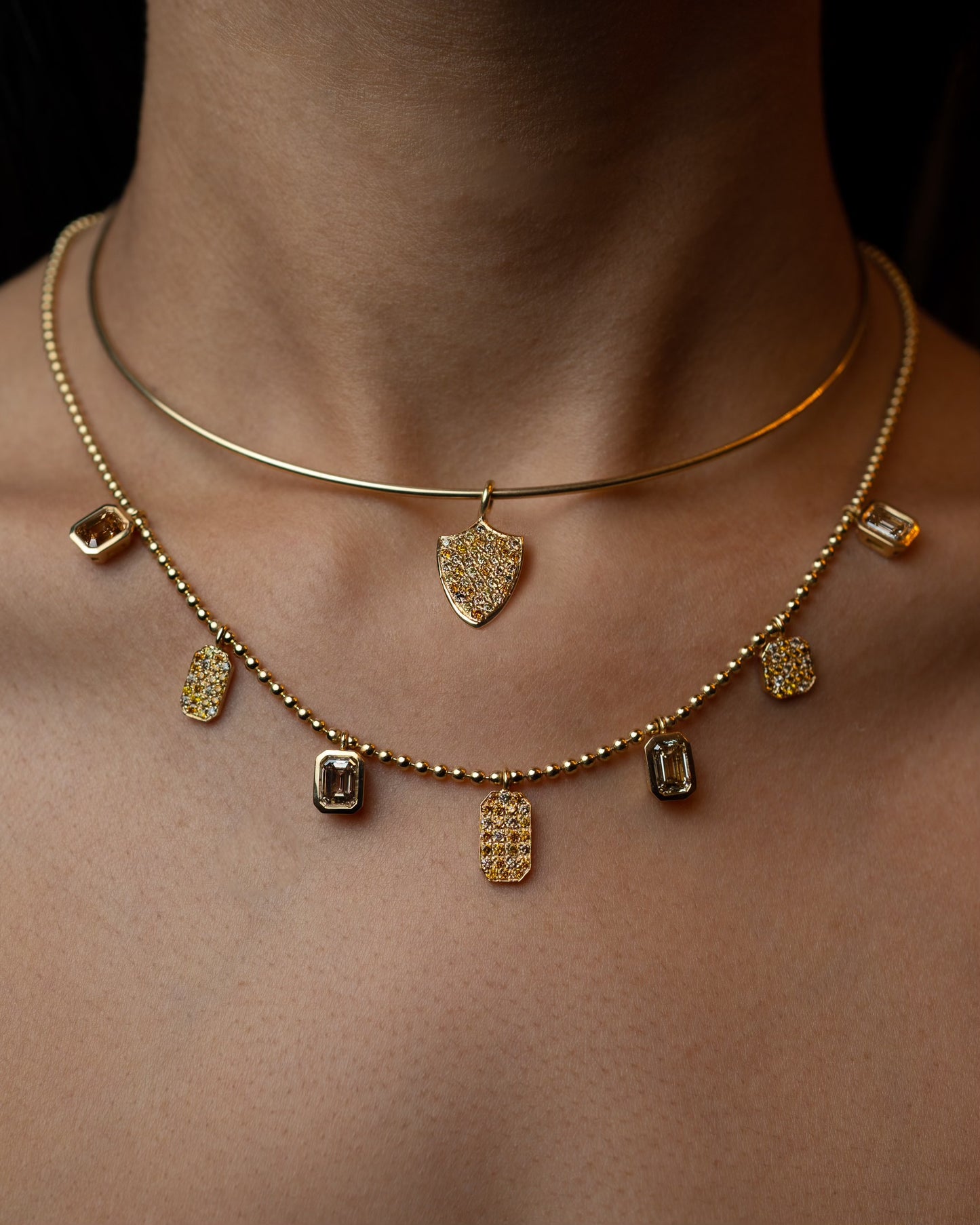 Cleo Choker with Fancy-Color Fancy Diamond Shield Drop