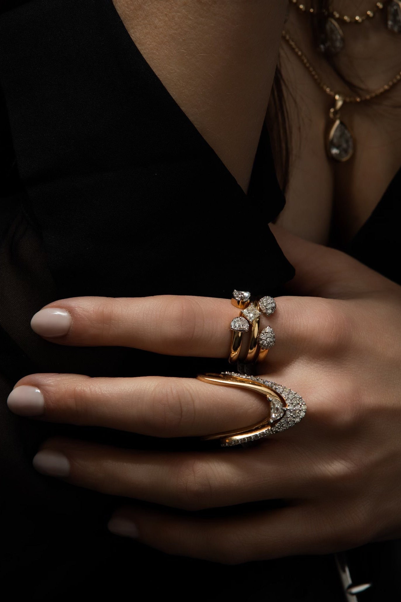 Diamond Half Moon Gap Ring