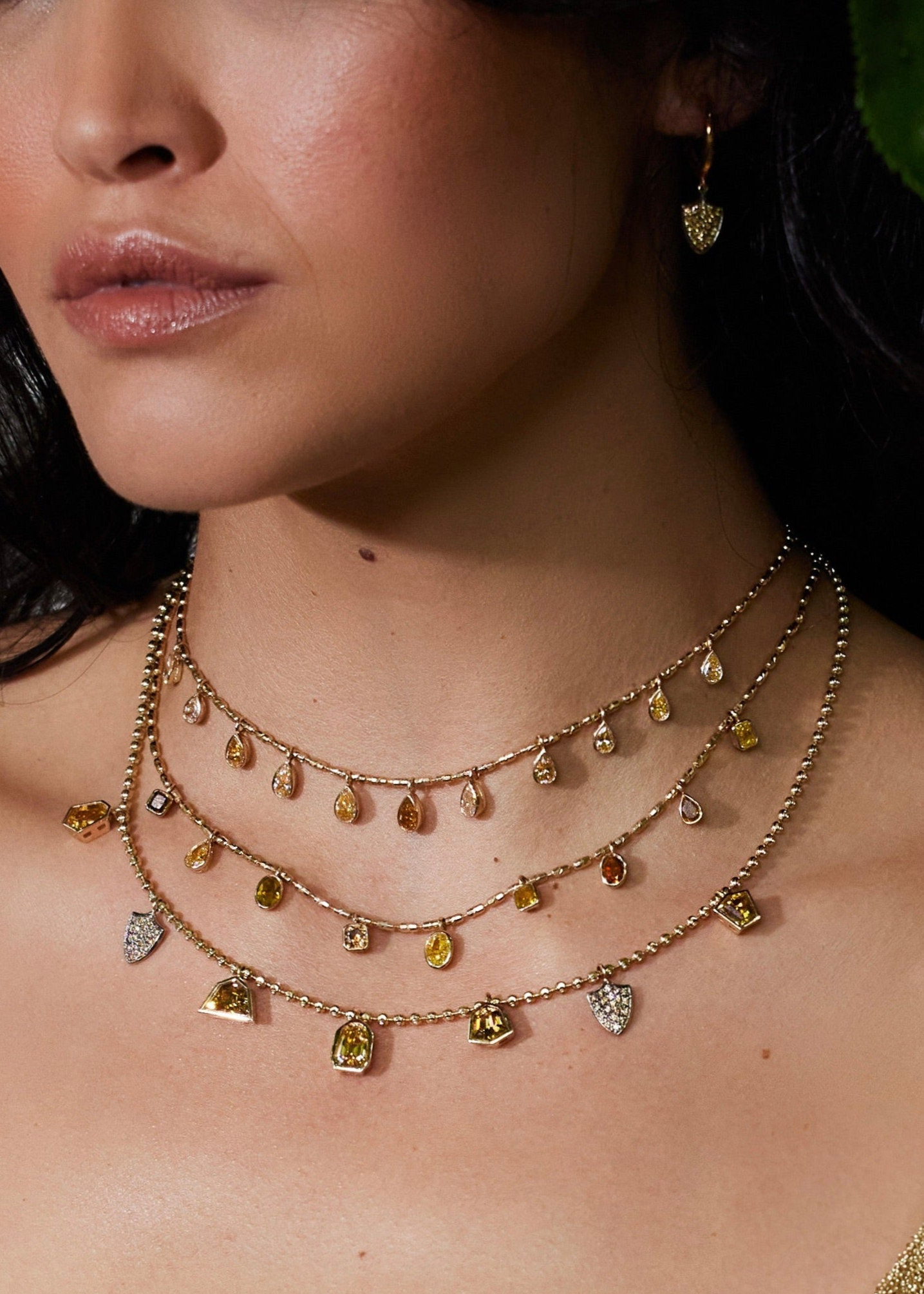 Nine Multi Fancy Shape Drop Necklace