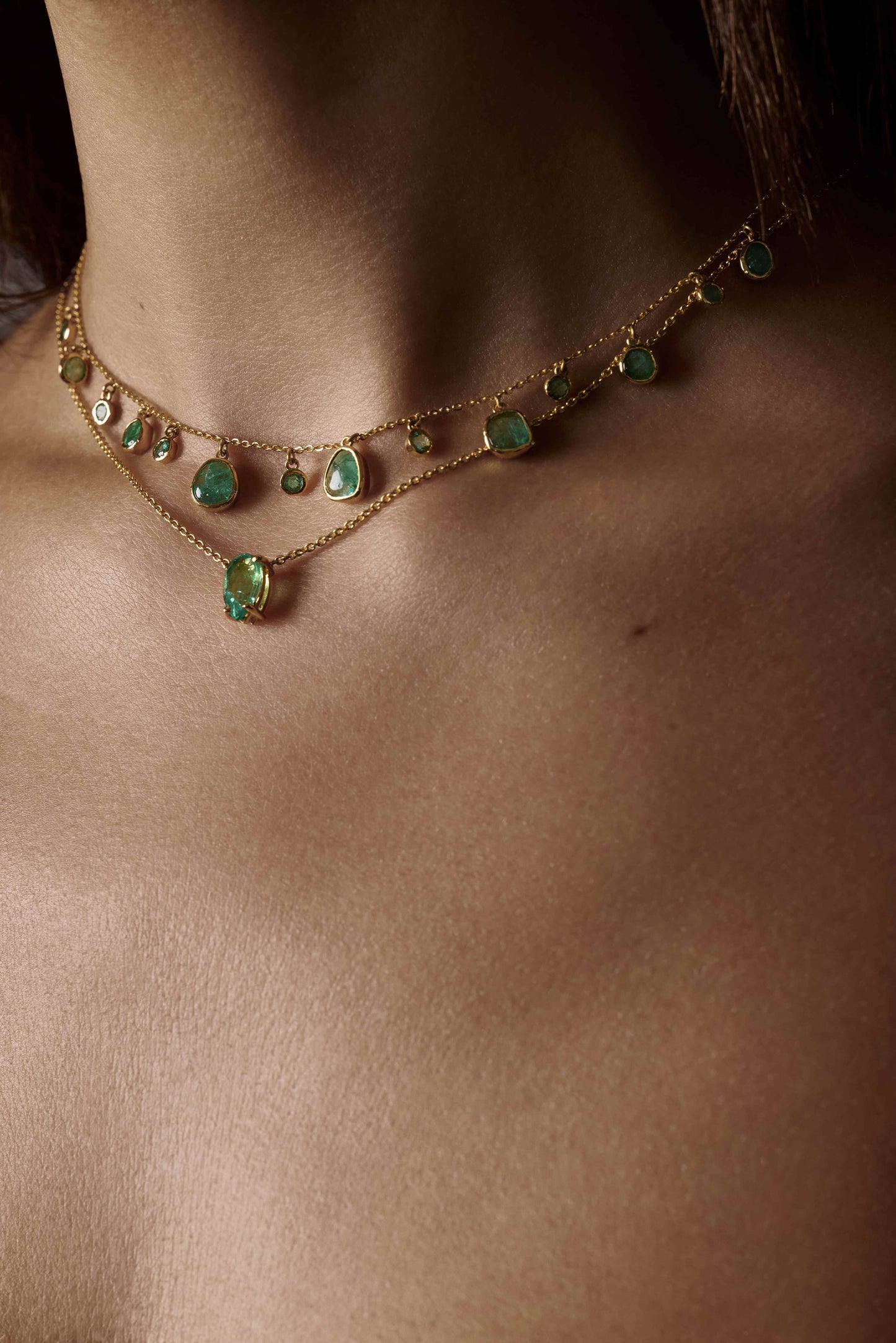 Floating Pear Emerald Necklace