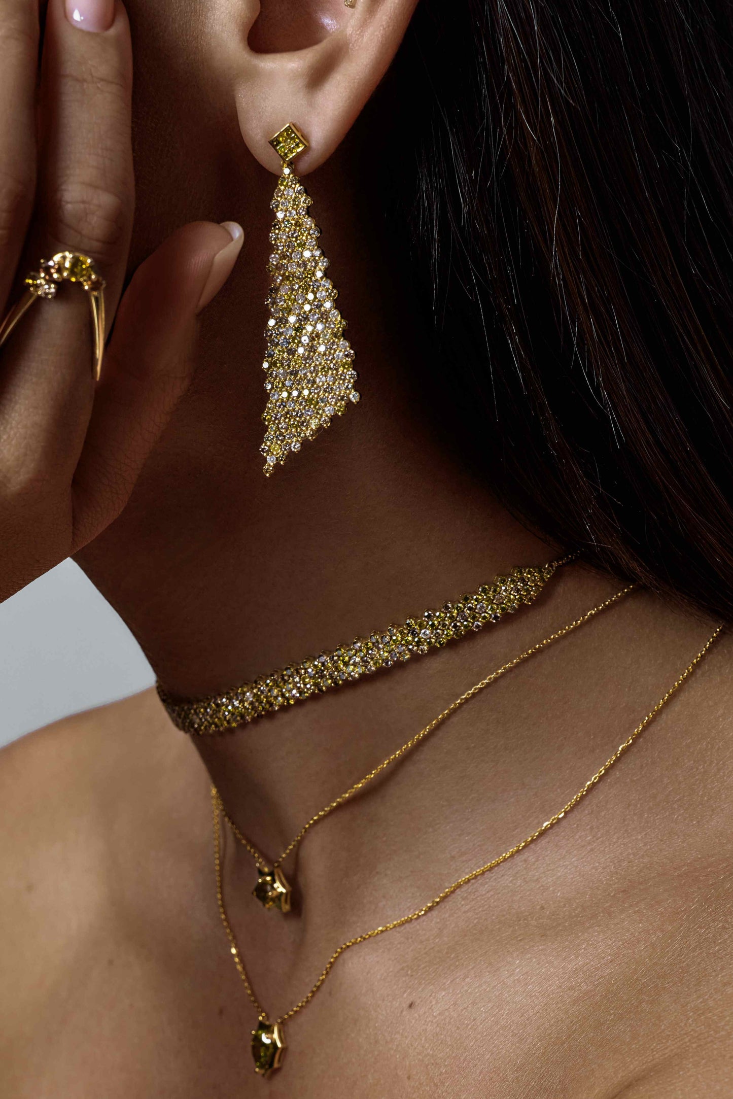 Pear Diamond Bezeled Shield Necklace
