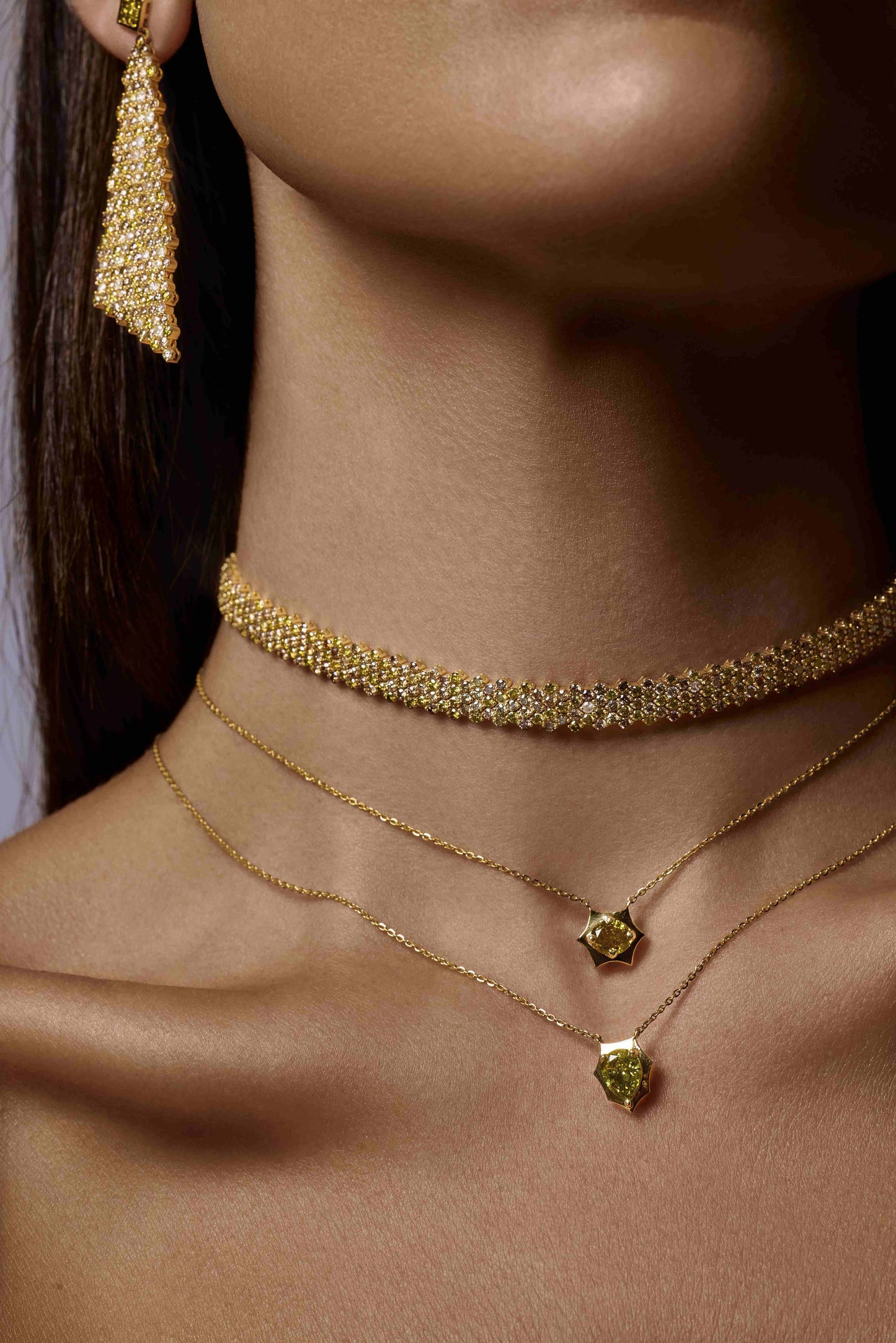 Princess Diamond Bezeled Shield Necklace