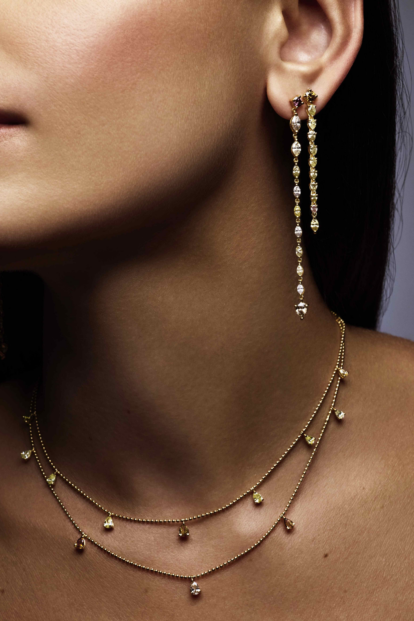 Double Layer Pear Shape Diamond Drop Necklace
