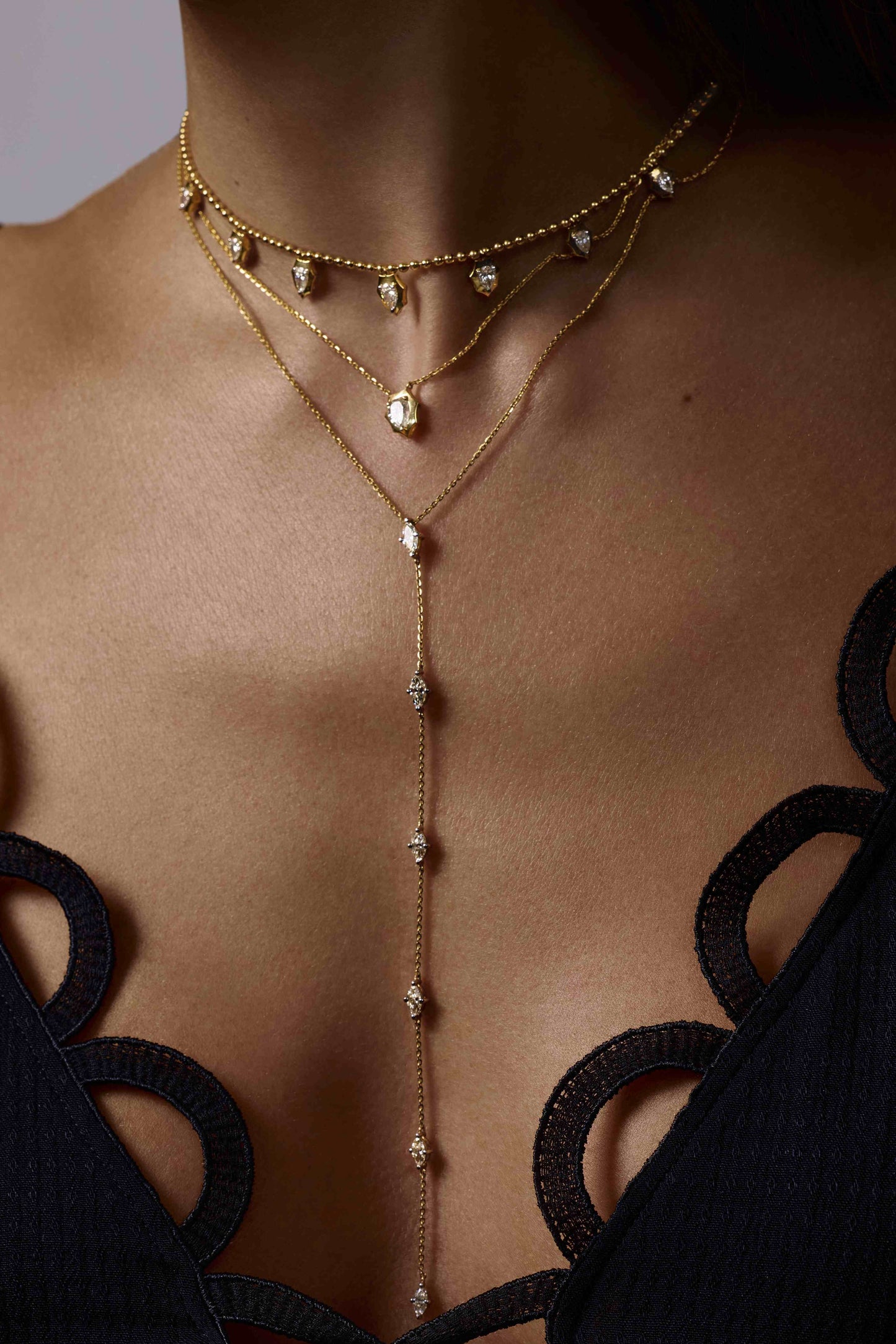 Pear Diamond Bezeled Shield Necklace