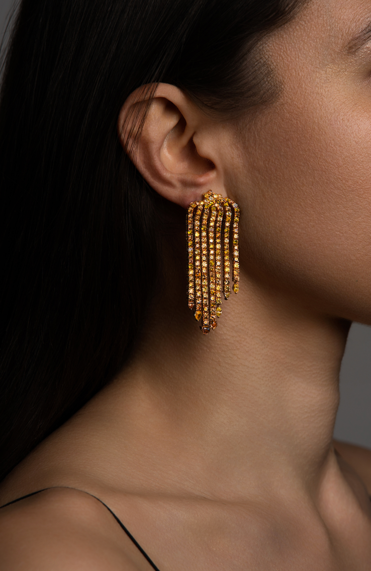 Fancy Color Fringe Multi Shape Drop Diamond Earrings