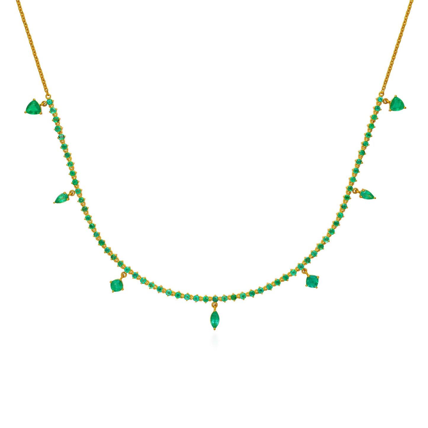 Emerald 7 Diamond Drop Necklace