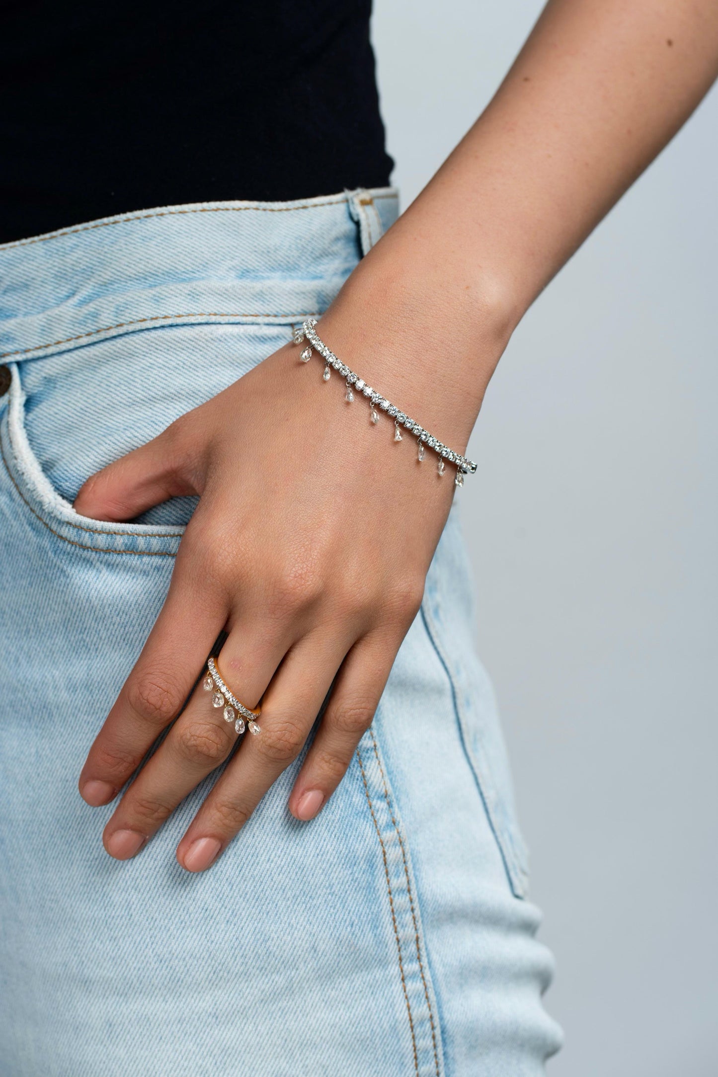 Dancing Diamond Briolette Drop Ring