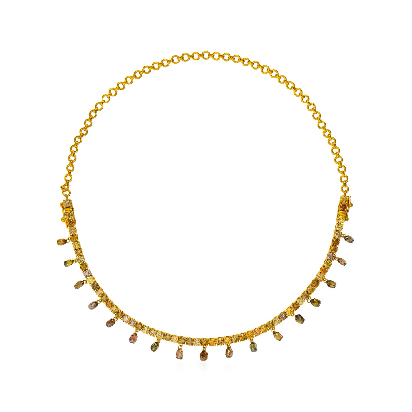 Fancy Color Briolette Diamond Drop 2 in 1 Bracelet & Necklace