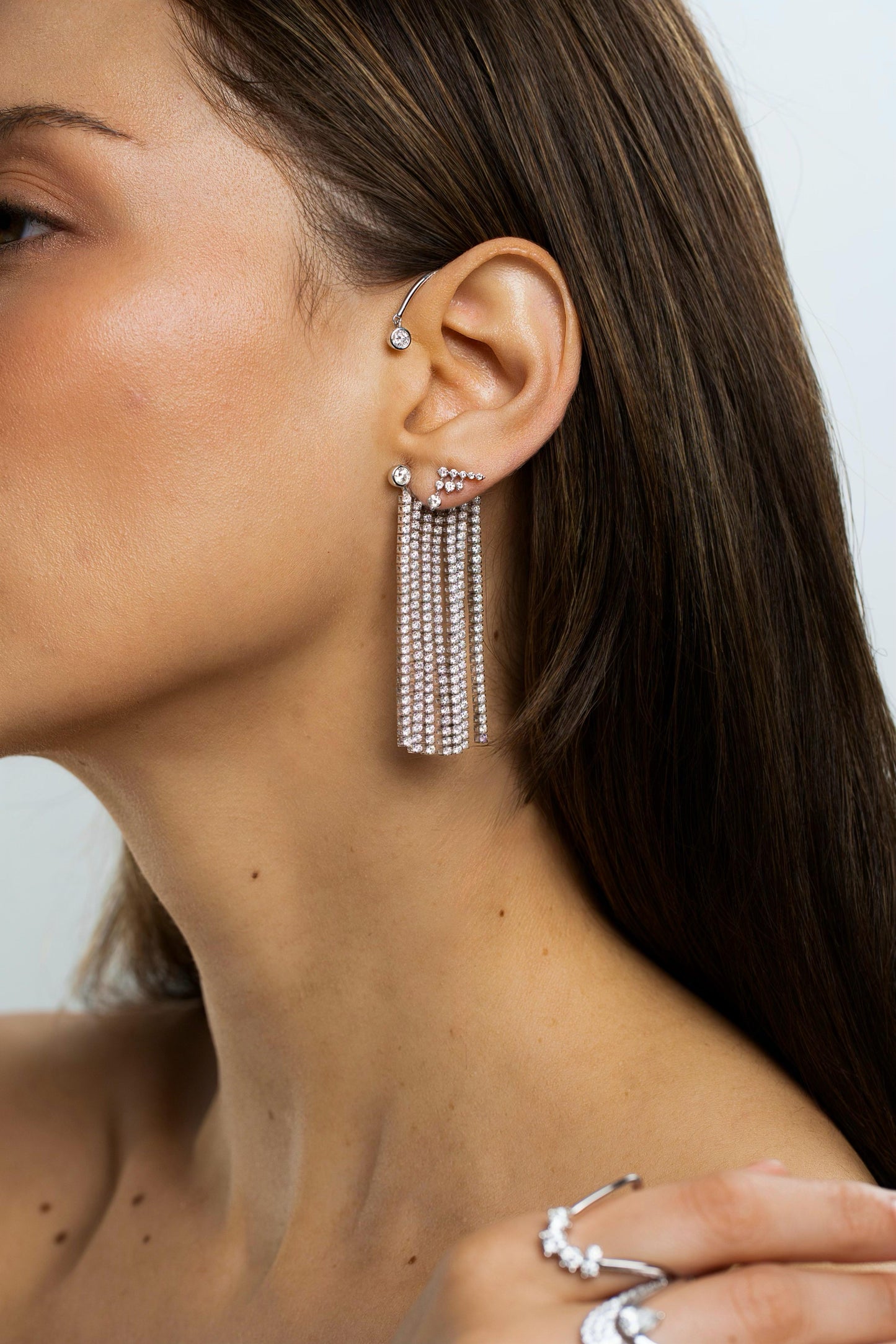Fringe Earrings with Behind The Ear Hoops ( set )
