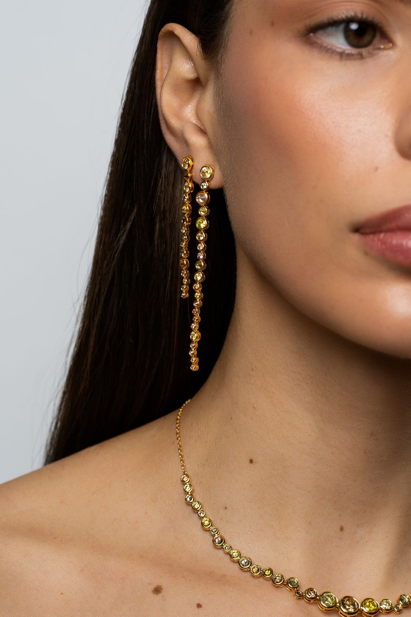 Fancy Color Diamond Linear Bezel Reversed Set Earrings