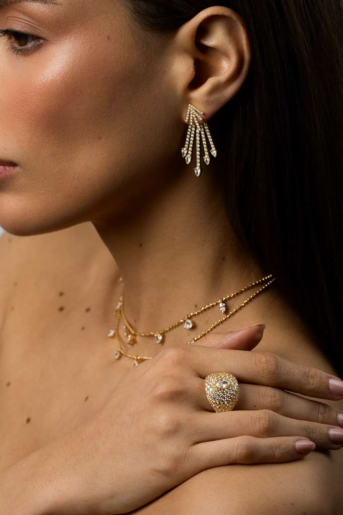 Diamond Starburst Ear Jacket & Earrings