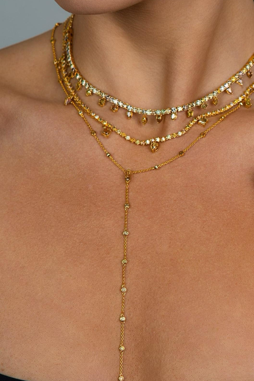 Fancy Color Diamond Dancing Bezel Lariat Necklace