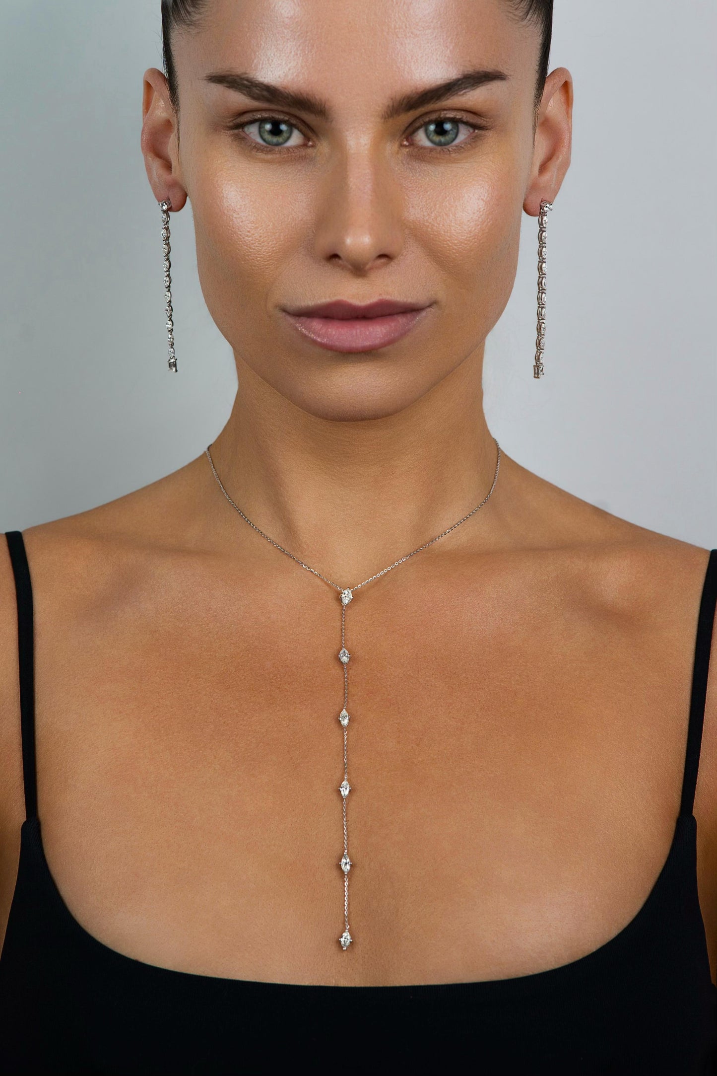 Diamond Marquise Lariat Necklace White Gold