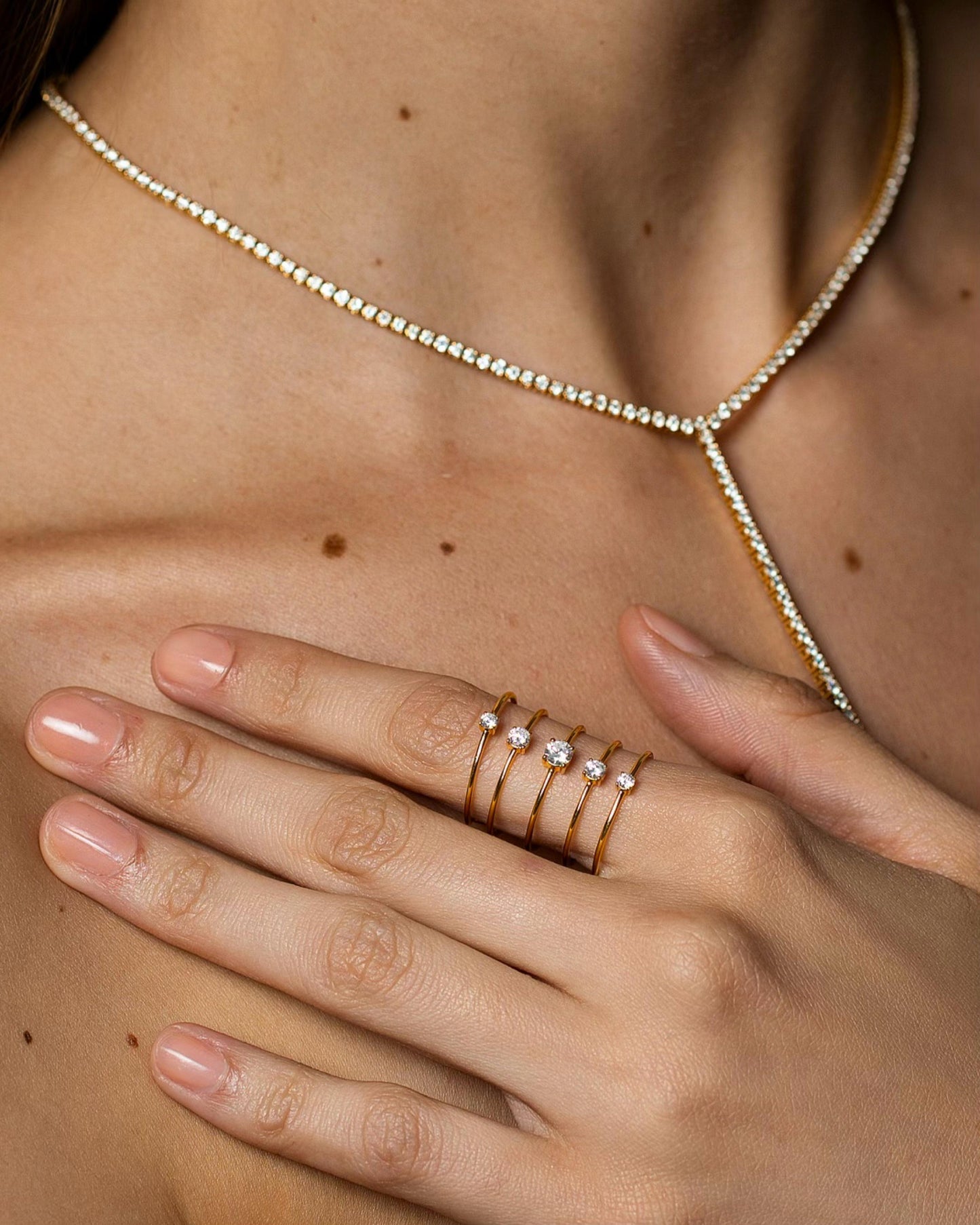 5 Rows Single Stones Diamond Cage Ring