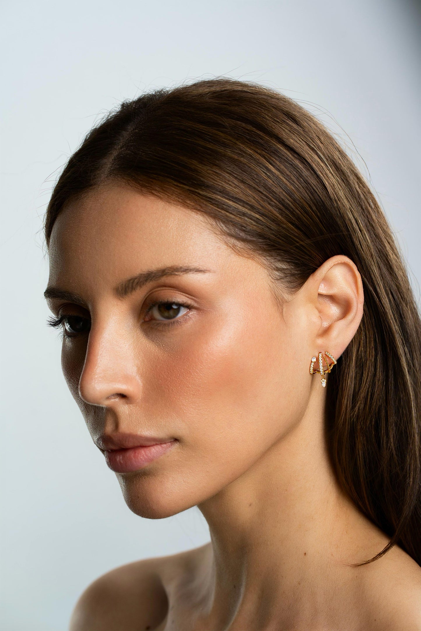 Petite Fancy Color Diamond Pave Cage With Single Pear Drop Earrings