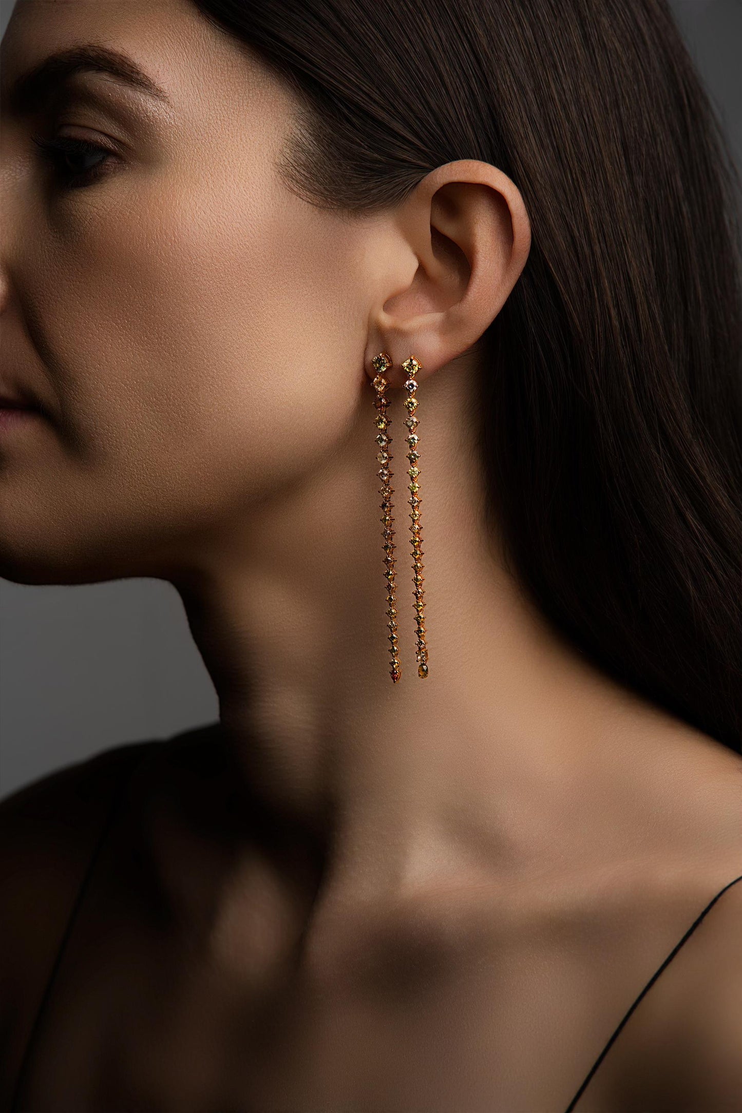 Dancing Linear Fancy Color Diamond Briolette Drop Earrings