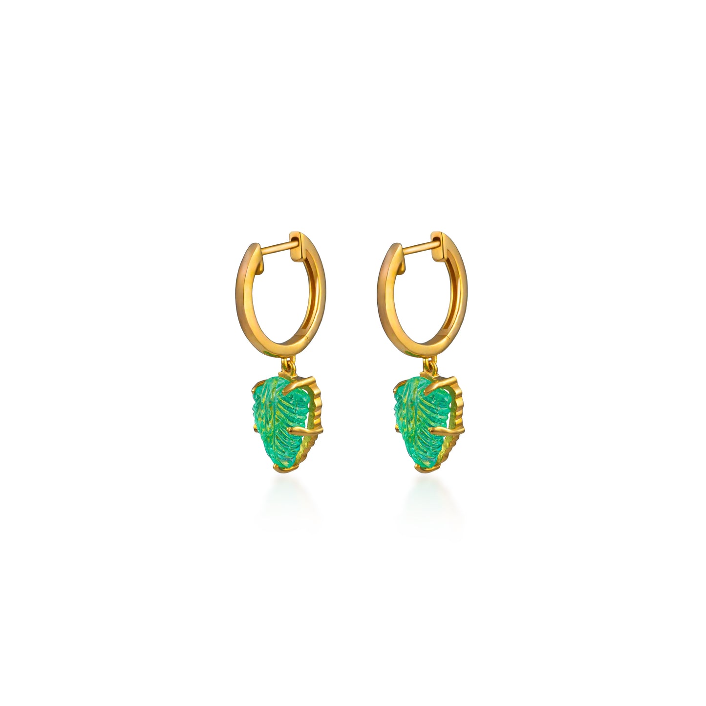 Carved Emerald Leaf Huggies