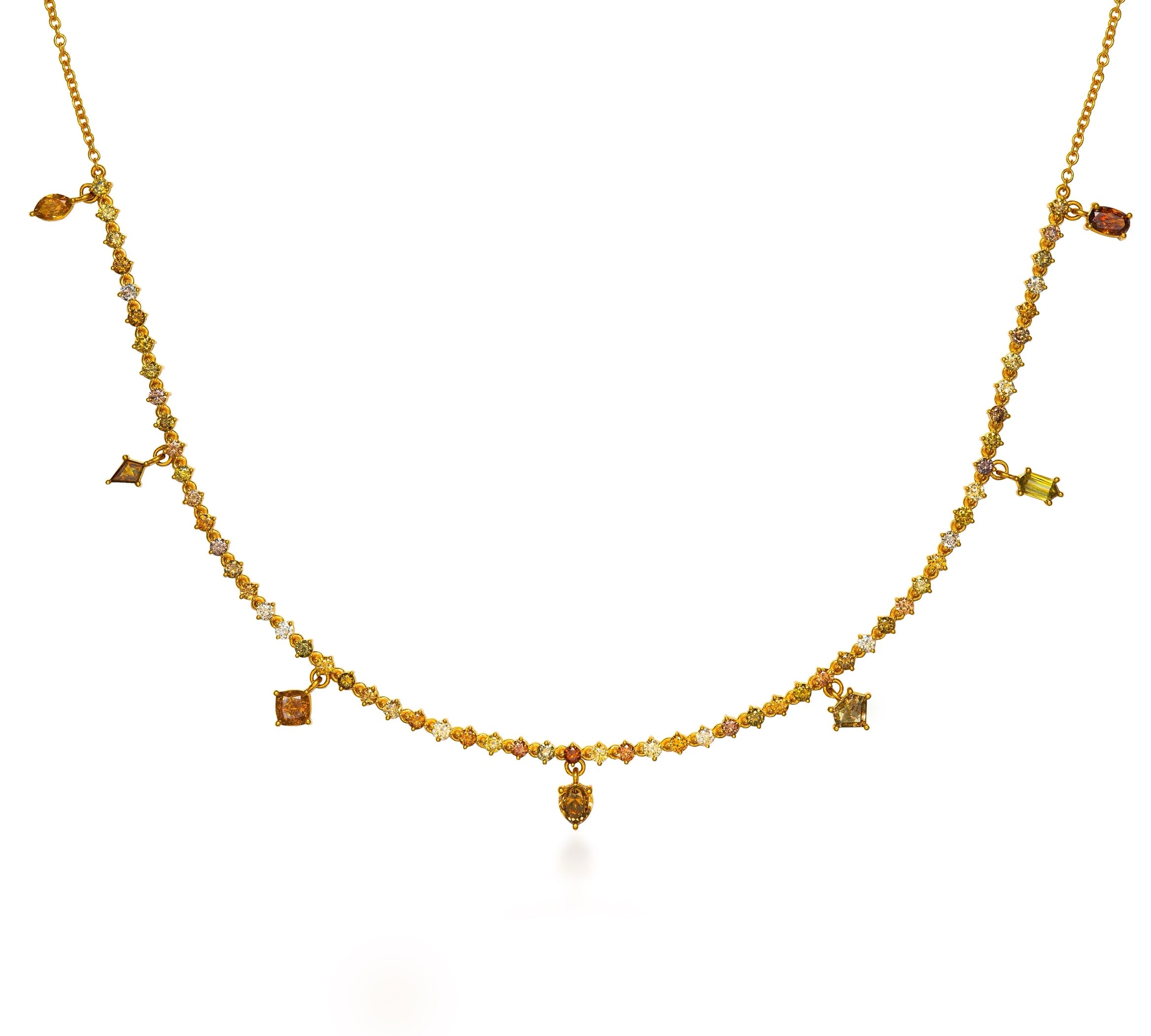 Fancy Color 5 Diamond Drop Necklace