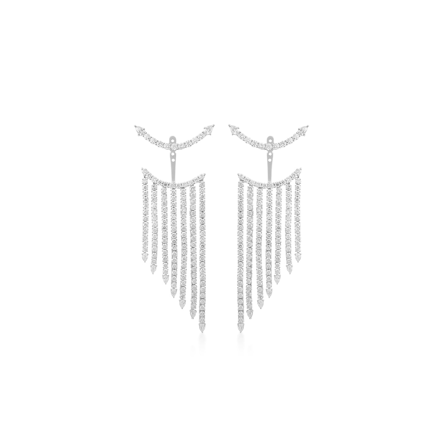 Graduated Diamond Fringe Earrings with curved pavé-set bar