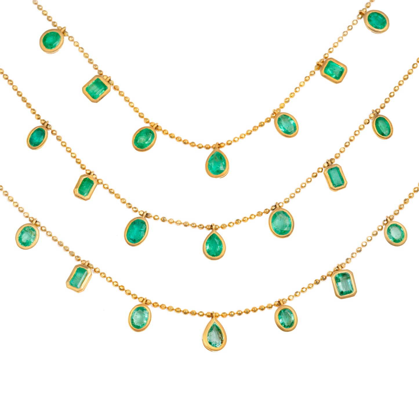 7 Fancy Shape Emerald Drop Necklace