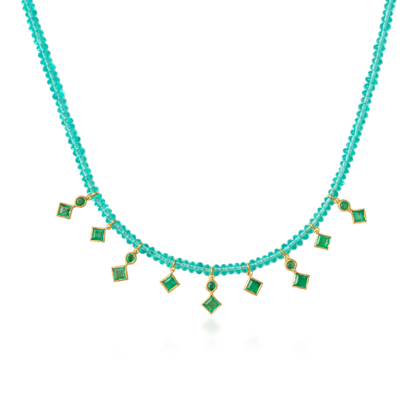 Emerald Bead 9 Princess Drop Necklace 16"