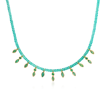 Emerald Bead 11 Marquise Drop Necklace 18"