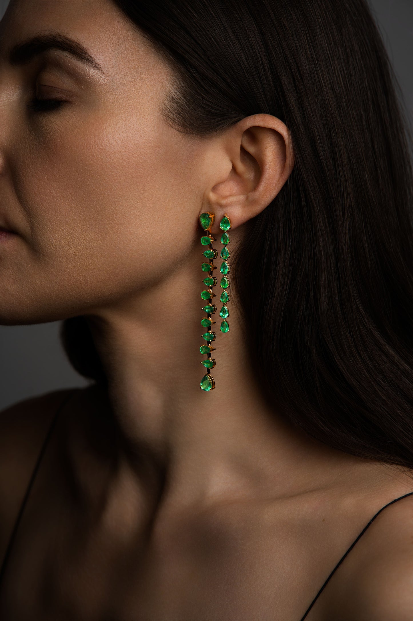 Dancing Linear XL  Emerald Pear Drop Earrings