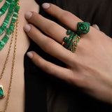Rhodium-Plated Emerald Pave Ring