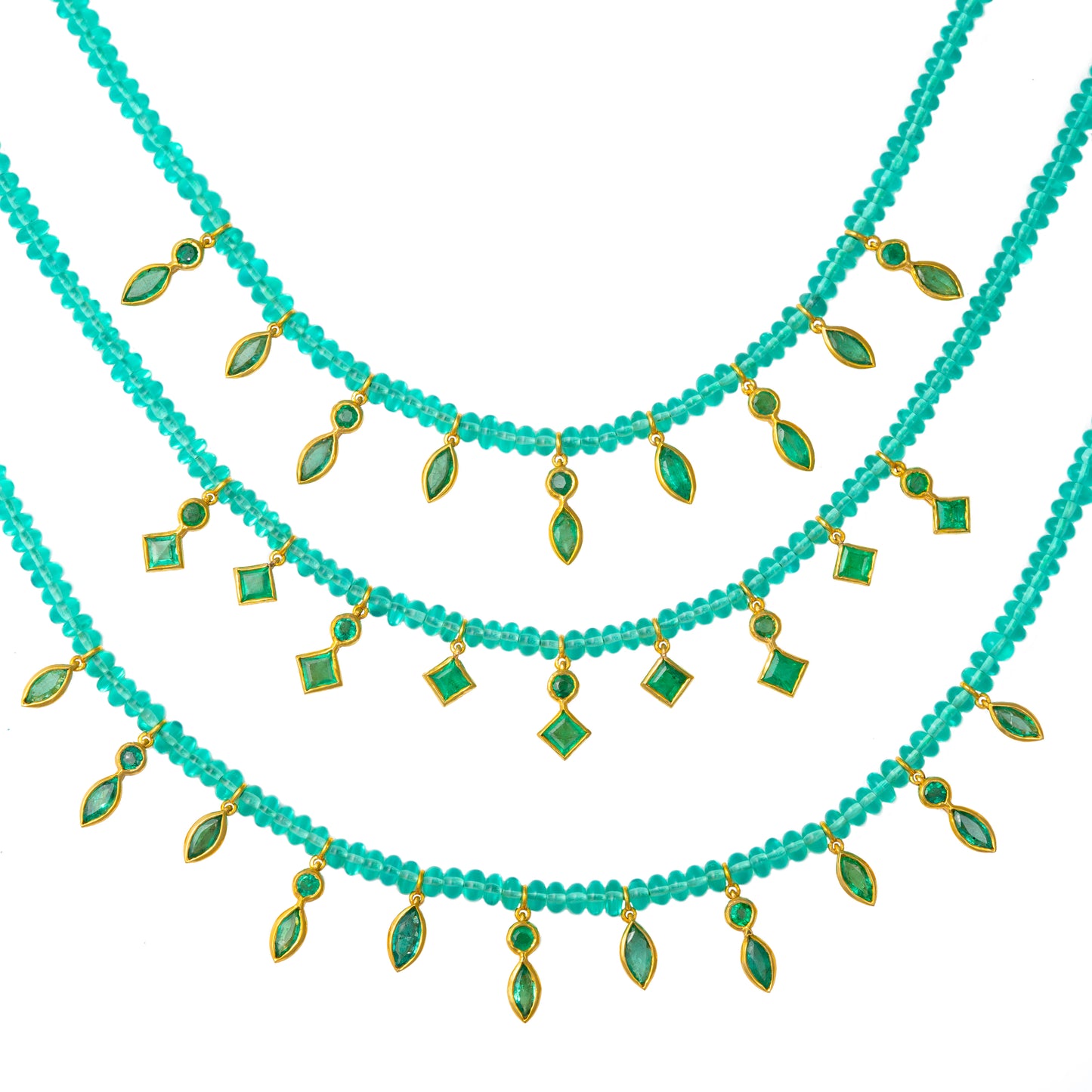 Emerald Bead 9 Princess Drop Necklace 16"