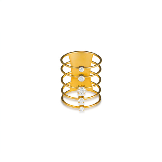 5 Rows Single Stones Diamond Cage Ring