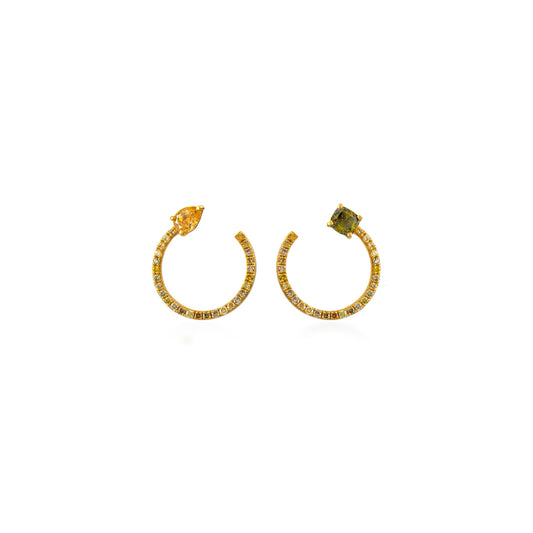 Fancy Color Pear And Cushion Cut Pave Eclipse Earrings